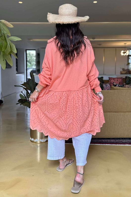 Made in Italy Rumours Broderie Smock Tunic Sunset Orange -